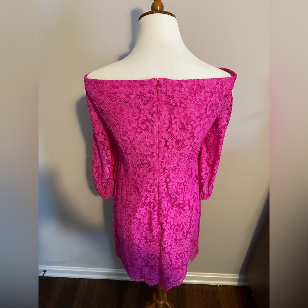 Trina Turk Fuchsia Hot Pink Lace Off the Shoulder Dress - Picture 13 of 16